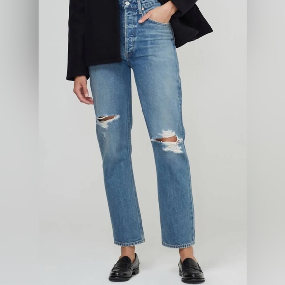 Citizens Of Humanity Denim - Citizen of Humanity Sabine Blue High Waist Ripped Straight Leg Jeans US27 (0760)